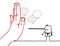 Big Hand with Cartoon Character - Stop Sign Facing a Liar Man with long nose