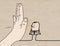 Big Hand with Cartoon Character - Stop Sign Facing a Man