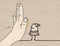 Big Hand with Cartoon Character - Stop Sign Facing a Woman