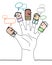 Big hand with cartoon characters - Mixed ethnicity social network