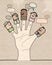 Big hand with cartoon characters - Mixed ethnicity social network