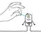 Big Hand Putting a Microchip in a Cartoon Man`s Head