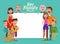 Big happy family, banner. People, parents and children. Design template for invitation or congratulations. Cartoon