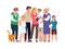 Big happy family. Relatives group portrait in full growth, parents, grandparents, children and a pets, teenages and