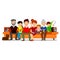 Big Happy Family sit on sofa. Parents with Children. Father, mother, children, grandpa, grandma, dog and cat