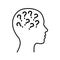 Big head with question marks inside brain icon â€“ vector