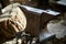 Big heavy anvil in the blacksmith`s workshop, close-up, selective focus.