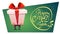 Big huge gift box wish happy new year present greeting, classic red green , white christmas colors , bow with shiny ribbon , carto