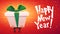 Big huge gift box wish happy new year present greeting, classic red green , white christmas colors , bow with shiny ribbon , carto