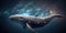 Big humpback whale swims illustration. AI generative