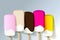 Big ice cream lolly strawberry raspberry pink jelly a grey background vector banner.