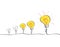 Big idea evolution process. Set of growing light bulbs with different stages of brightness.