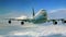 Big jet aircraft flying closeup in the sky