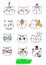Big kawaii set of doodle cute sweet cats, sketch characters, hand drawn, cats faces ith different emotions, emoticons, smileys
