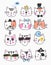 Big kawaii set of doodle cute sweet cats, sketch characters, hand drawn, cats faces ith different emotions, emoticons, smileys