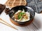 Big Kway Teow dry in dish isolated on wood table side view taiwan food