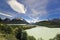 Big lake in patagonia mountains with beautiful clouds