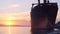 Big large cargo ship aground sunset evening calm sea