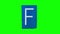 The big letter F on blue rectangle stop motion animation of paper crumple looping on green screen