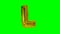 Big Letter L from alphabet helium gold balloon floating on green screen -