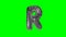 Big Letter R from alphabet helium silver balloon floating on green screen -
