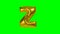 Big Letter Z from alphabet helium gold balloon floating on green screen -