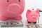 Big and little piggy moneybox as a saving concept / USA dollars