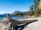 Big log on the shores of Lake Wenatchee on a sunny day