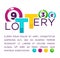 Big lottery advertisement with numbered colorful balls and sample text