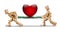 Big love heart on stretcher carried by box characters