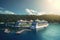 big luxurious cruise ship docked in a nice harbor. Ai generative