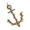 Big metal anchor tied with rope isolated illustration