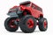 Big metal red toy car offroad with monster wheels, 3d illustration