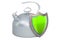 Big metallic kettle with shield, 3D rendering