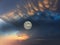Big moon dramatic Orange sunset clouds  clear sky night starry sky universe cosmic cloud nature background