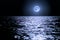 Big moon over the sea at night. moonlight on the waves, horizon. Long exposure
