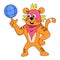 Big muscle tiger holding basketball, doodle icon image kawaii
