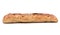 A big natural baguette with spices seeds, isolated on a white background. A baked product from flour.