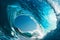 Big ocean clear blue surfer wave tube closeup. Generative AI