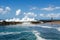 Big ocean waves breaking on the natural pool. Bajamar, Tenerife, Canary Islands, Spain.