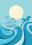 Big ocean waves and sun. Nature seascape poster background