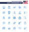 Big Pack of 25 USA Happy Independence Day USA Vector Blues and Editable Symbols of states; game; burger; slot; casino