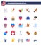 Big Pack of 25 USA Happy Independence Day USA Vector Flats and Editable Symbols of drum; usa; bottle; sports; baseball