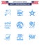 Big Pack of 9 USA Happy Independence Day USA Vector Blues and Editable Symbols of american; football; police; scale; justice