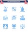 Big Pack of 9 USA Happy Independence Day USA Vector Blues and Editable Symbols of tourism; golden; landmarks; gate; usa