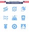 Big Pack of 9 USA Happy Independence Day USA Vector Blues and Editable Symbols of white; house; cowboy; building; paper
