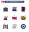 Big Pack of 9 USA Happy Independence Day USA Vector Flat Filled Lines and Editable Symbols of map; independence; alcohol; holiday
