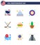 Big Pack of 9 USA Happy Independence Day USA Vector Flats and Editable Symbols of fast food; american; american; sport; hokey