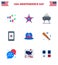 Big Pack of 9 USA Happy Independence Day USA Vector Flats and Editable Symbols of hat; cell; usa; phone; holiday