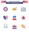 Big Pack of 9 USA Happy Independence Day USA Vector Flats and Editable Symbols of hat; entertainment; video; circus; flag